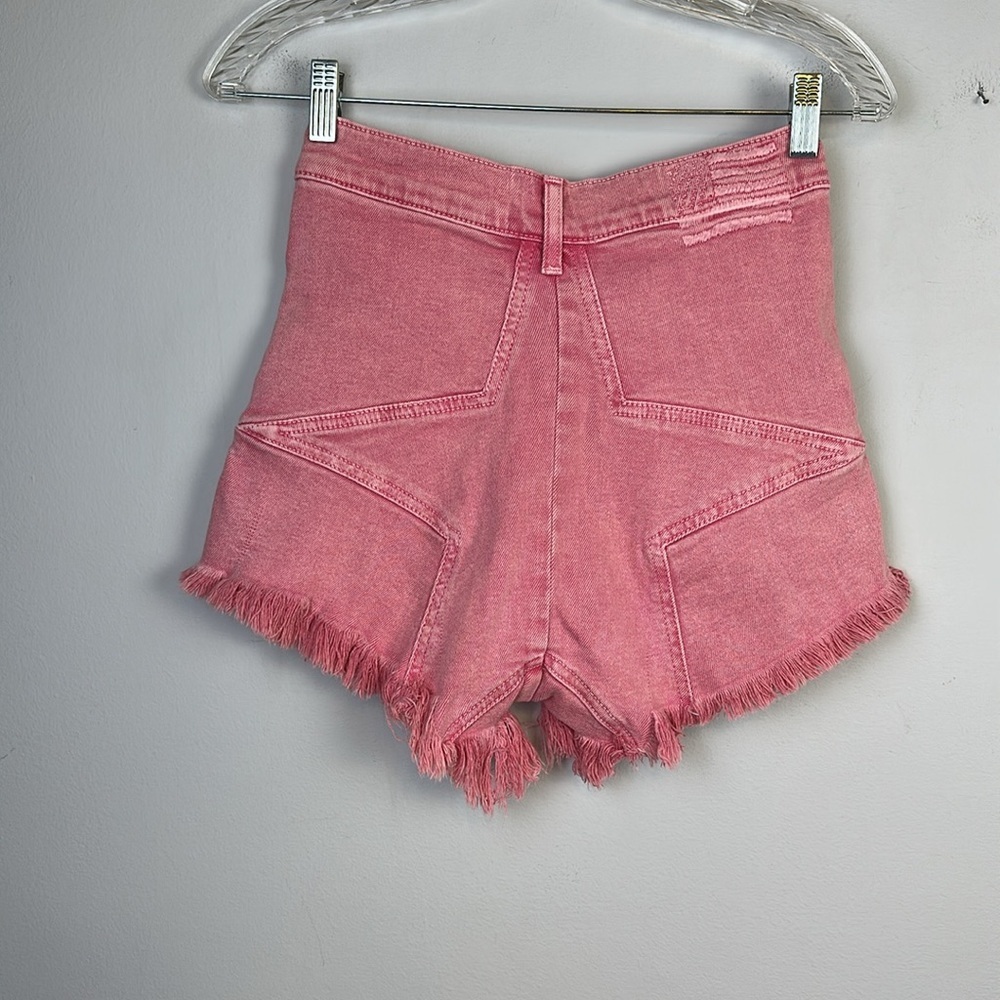 REVICE High Rise Pink Jean Short Frayed Hem Size 28 Cotton Stretch Star Back USA - Picture 11 of 16